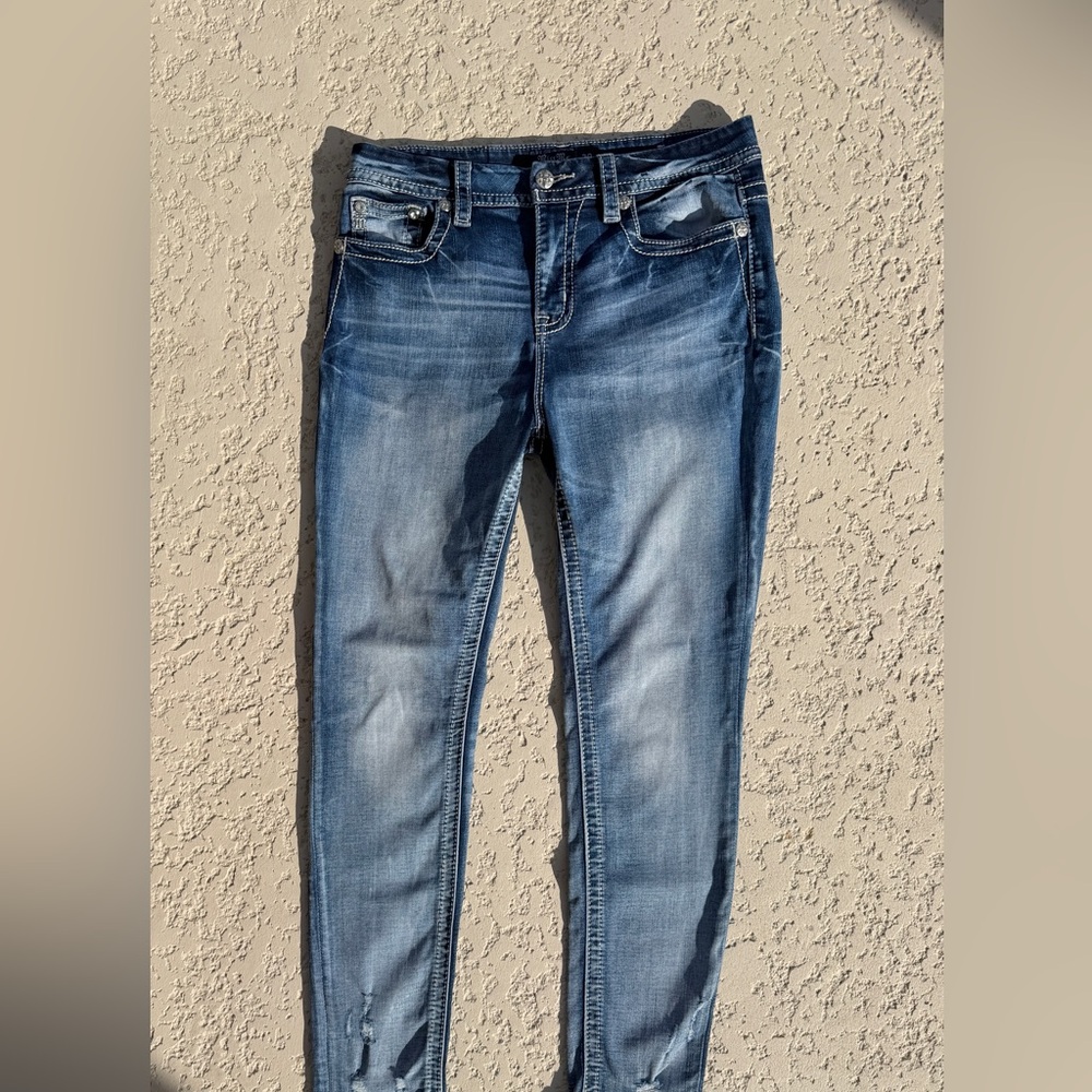 Miss Me Jeans Size 30 Ankle Skinny Rhinestones Angel Wing Sequins Distressed - Picture 11 of 11